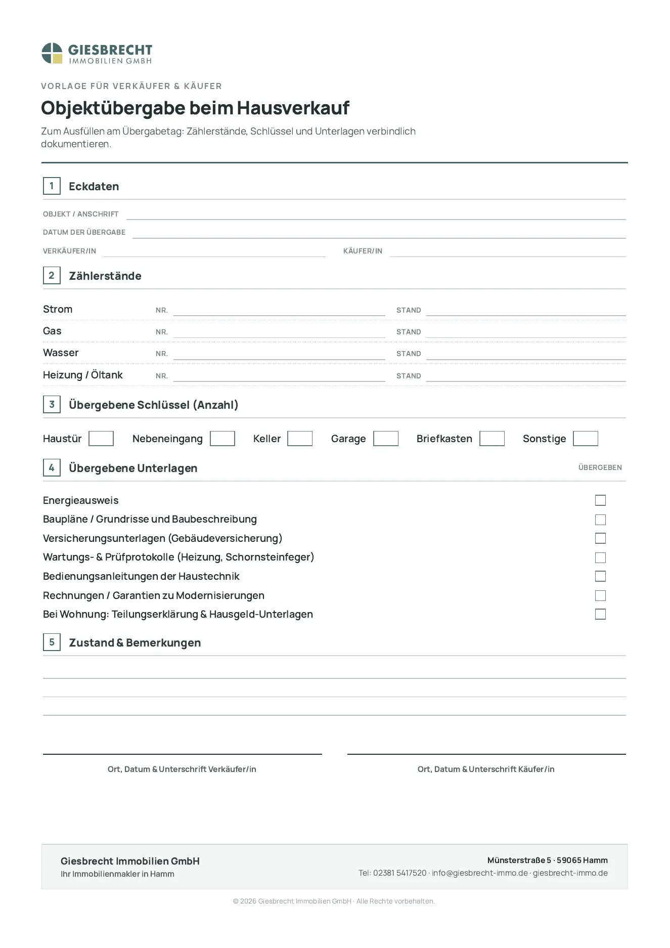 Vorschau: Übergabeprotokoll Hausverkauf